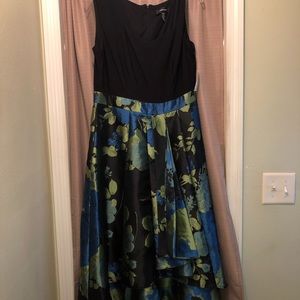Semi- formal floral and black hi-low dress